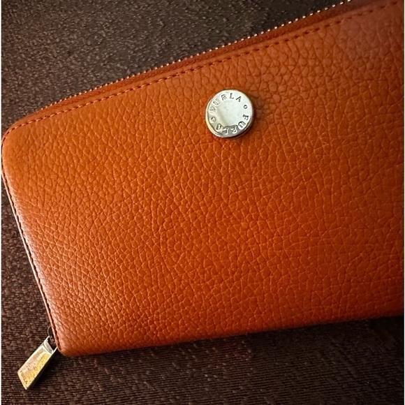 Furla Credit Card Zip Wallet Gently Preloved Tangerine Genuine Leather - Picture 8 of 13